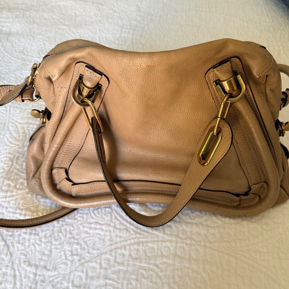 Chloe Paraty Satchel Bag Women Medium Tan Leather Gold Hardware 03125765-2